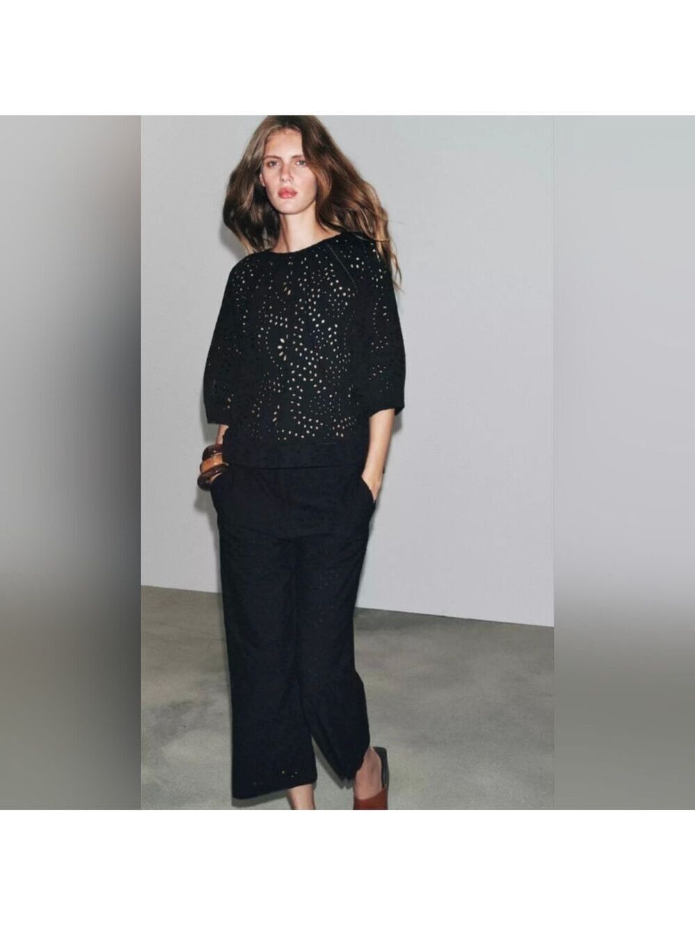Zara ZW Collection Trousers With Cutwork Embroidery Size XL